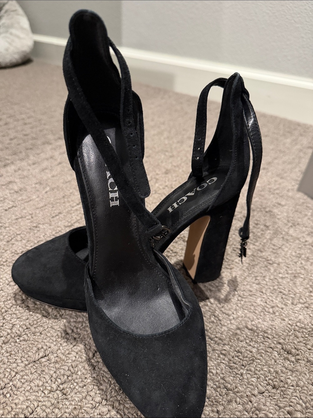 COACH Black Suede PAnkle Tie Heels